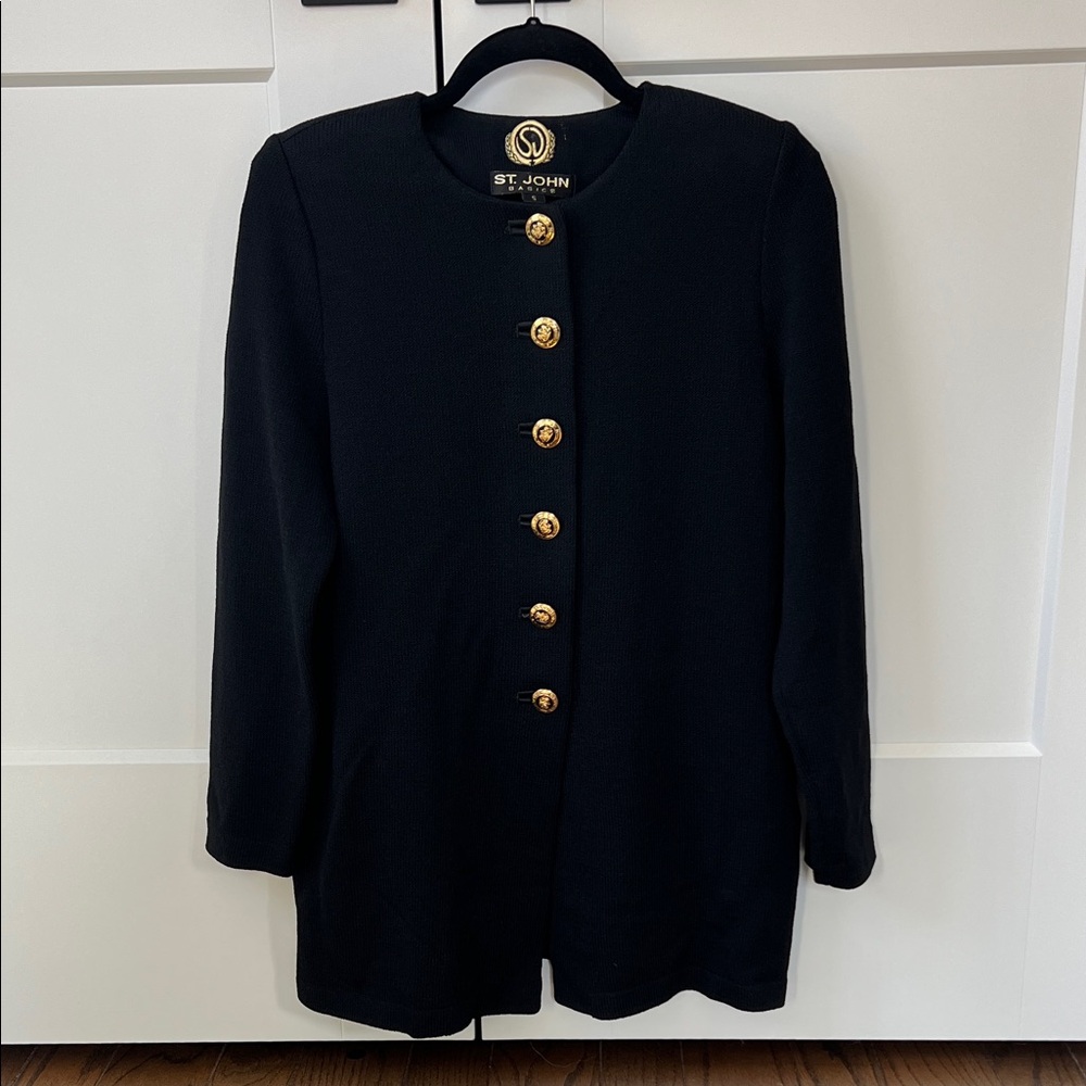 St. John Elegant Black Jacket with Gold Accents